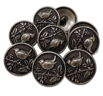 10PC Antiqued Silver Bird on Leaf Branch Metal Buttons Shank Button 18mm