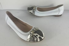 AGL Monika Ballet Flat White Leather Snake Cap Toe Ballet Shoe EU 37.5 US 7.5
