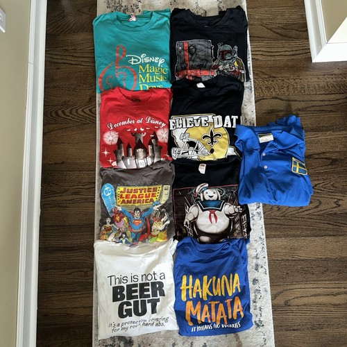 Lotto di 9 magliette grafiche uomo taglia XL Disney, Star Wars, Saints, Lion King