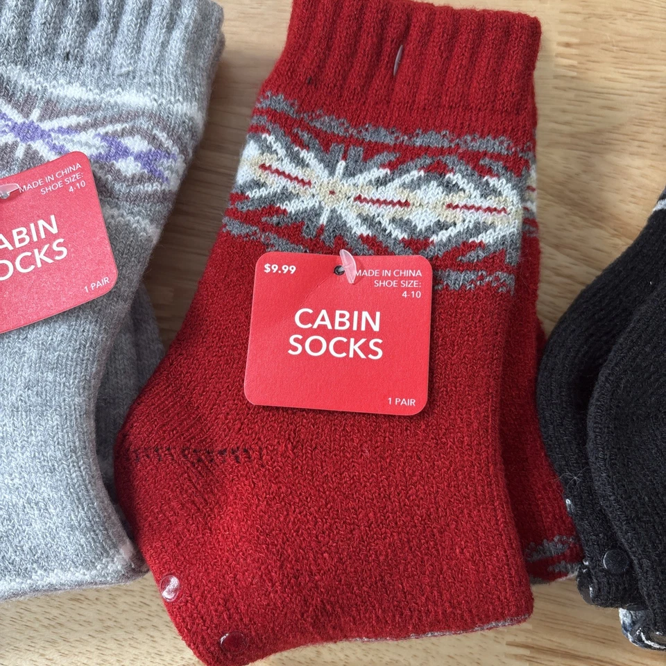 Acogedor calcetín con agarre de cabina CREW vacaciones para mujer lote de 3 talla mediana 4-10 negro gris rojo Foto 3 de 4