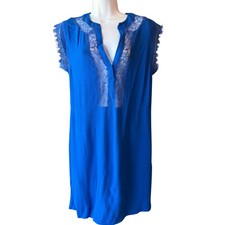 Sandro Paris Lace Trim Dress Size 1 US 4 Blue Viscose Shift Cocktail Party