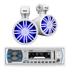 Pyle Marine Receiver, 2x 3.5" Bluetooth LED Off-Road White Speakers w/Remote