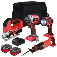 Excel 18V Cordless 4 Piece Power Tool Kit 2 x 4.0Ah Battery Charger Bag EXL5233