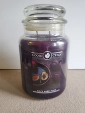 Goose Creek Black Amber Plum Jar Candle 24 oz Large 2 Wick Discontinued New
