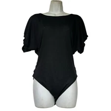 Free People Womens Black Short sleeve Open Back One Piece Bodysuit Jumpsuit M