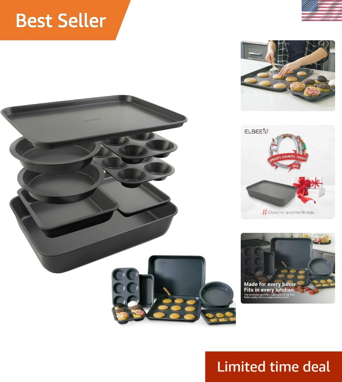 8-Piece Nonstick Baking Set - Space-Saving Aluminum Bakeware for Easy Cooking