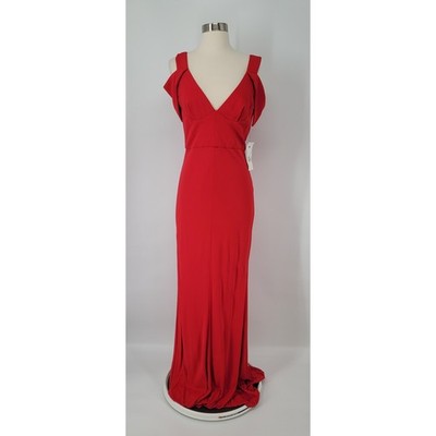 ABS Allen Schwartz Red Triangle Sleeve Gown Size M Cold Shoulder V Neck NEW