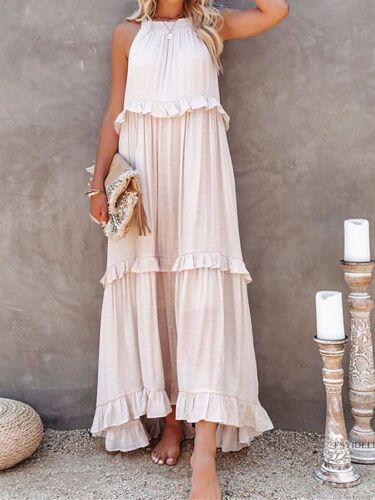 BOHO Women's Summer Sleeveless Holiday Ruffle Long Dress Beach Maxi Dresses SIZE - Picture 42 of 43