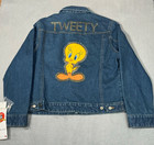 Looney Tunes Tweety Vtg Women Blue Jean Denim Gem Button Jacket Sweater Shirt XL