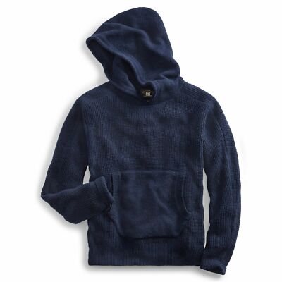 RRL Ralph Lauren Navy Waffle Knit 100% Cashmere Hoodie Sweater 
