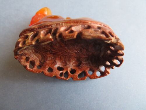 UNUSUAL VINTAGE CHINESE TRANSLUCENT ORANGE CARNELIAN AGATE SPHYNX LIKE CARVING - Picture 7 of 7