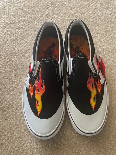 Vans Classic Slip Ons Red Flames with White Stripe NEW Never been worn - Picture 3 of 5