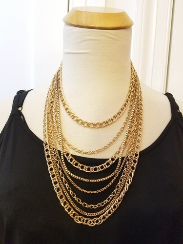 8 Rows of Rose Gold Chain Statement Necklace