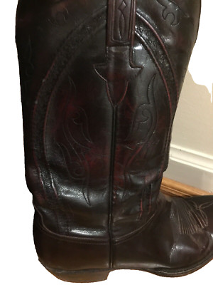 Lucchese Men US 10 E Pull On Cowboy Dark Cherry Western L6630 Leather -USA Made