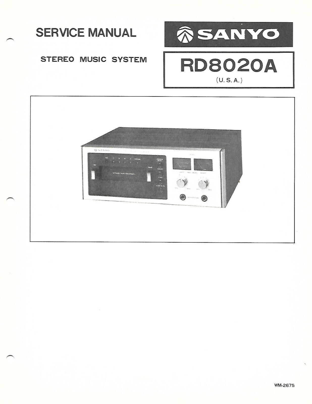 SANYO RD8020A 8 TRACK HOME STEREO SYSTEM FACTORY REPAIR SERVICE MANUAL ENGLISH