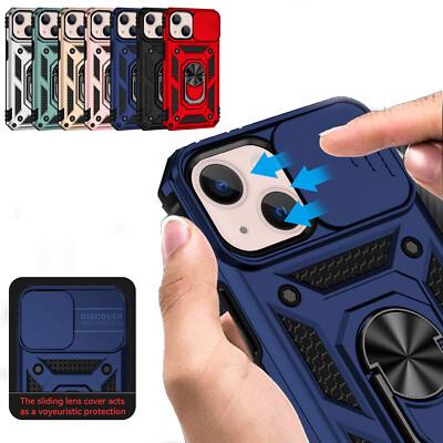 For iPhone 17 Pro Max 16 15 14 13 12 11 Slide Camera Cover Ring Kickstand Case