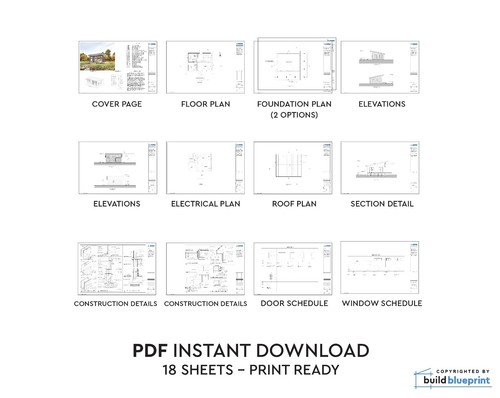 22x28 plans architecturaux personnalisés cabine moderne maigre 616SF - téléchargement PDF - Photo 8/8
