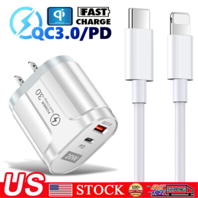 20W Fast Charger USB-C Type-C Power Adapter 3/6ft Cable For iPhone 15 14 Pro Max