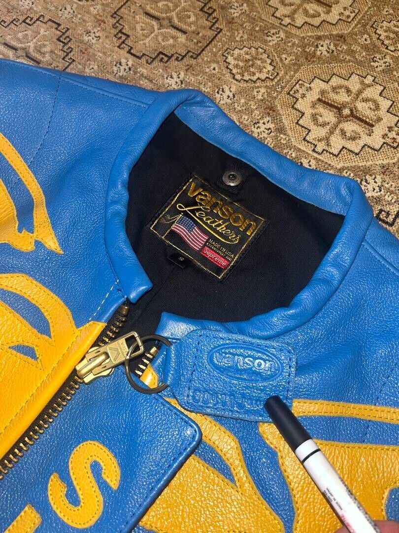Supreme Bones Jacket Blue Red Color Vanson Leather Size S Supreme Bones Jacket Blue Red Color Vanson Leather Size S