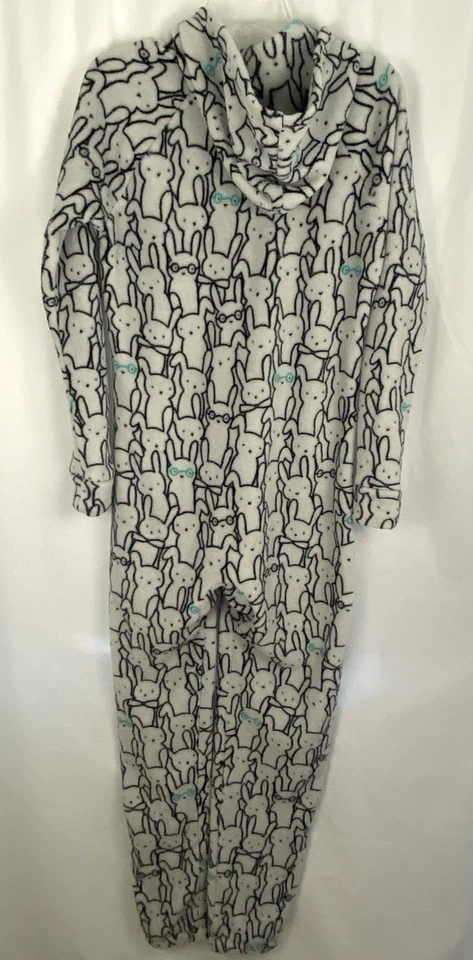 Traje de pijama de una pieza con capucha Flirtitude Bunny Stack, gris, para mujer talla M Foto 3 de 4