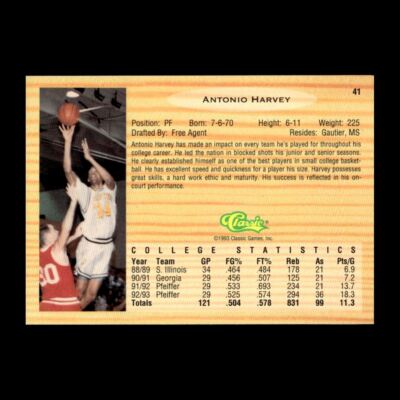 Antonio Harvey 1993-94 Classic Pfeiffer Falcons #41 R328W 73 | eBay