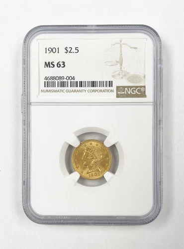 1901 US Mint Liberty Head $2.50 Gold Quarter Eagle Gold Coin Certified NGC MS 63
