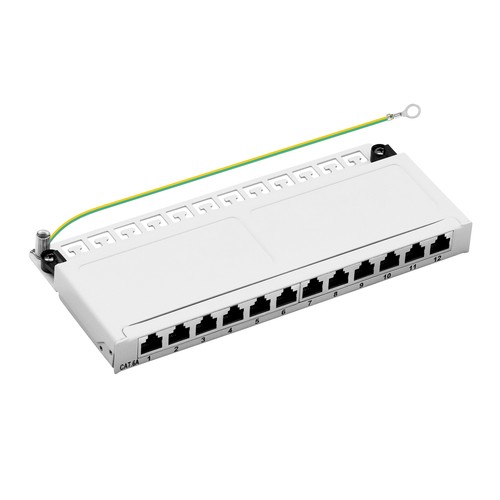Patchpanel Cat.6A 12-Port 0,5HE RJ45 geschirmt Desktop Aufputz grau ProfiPatch