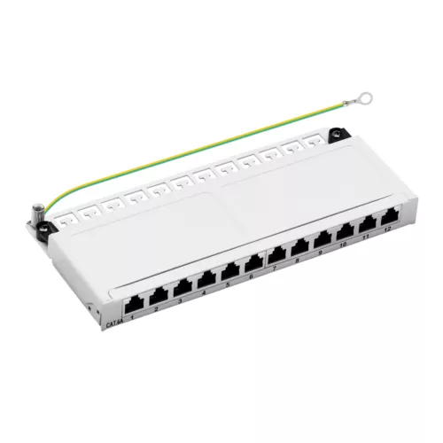 Patchpanel Cat.6A 12-Port 0,5HE RJ45 geschirmt Desktop Aufputz grau ProfiPatch