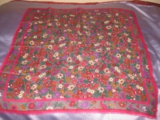 Vintage Women  s Wool Square Scarf Baar Beards Fuchsia Floral Japan 30X30