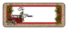30 Christmas Holiday gift tag labels stickers, old red truck