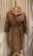 Brown Real Coney Soft Fur Vintage Coat Mid Length, 1970s Petite 8 - 10