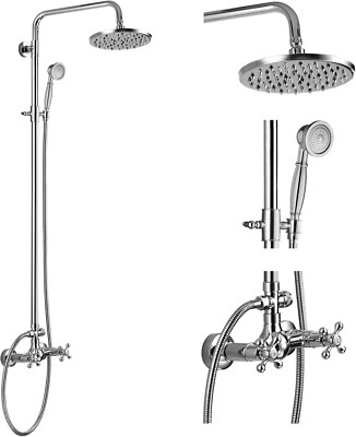 Polished Chrome Shower Faucet Set with 8'' Rainfall Head & Handheld Shower