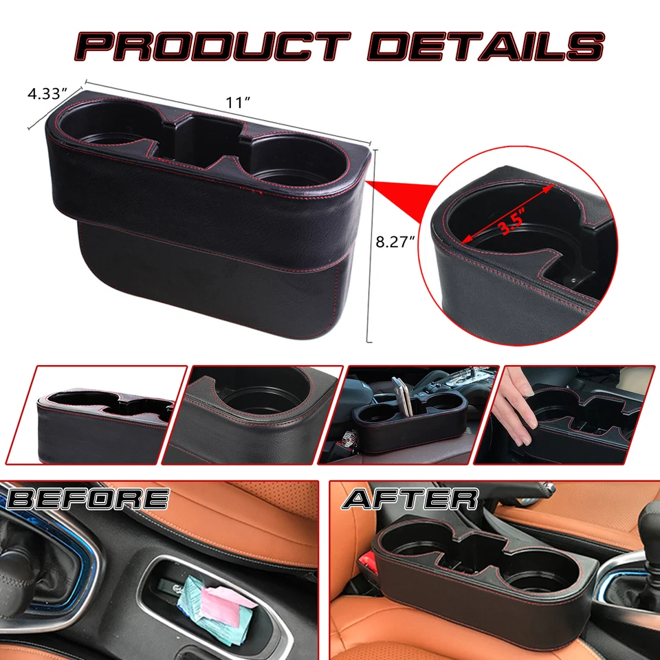 Car Seat Seam Wedge Storage Leather Organizer Cup Holder Drink Phone Mount Stand - Image 4 of 4