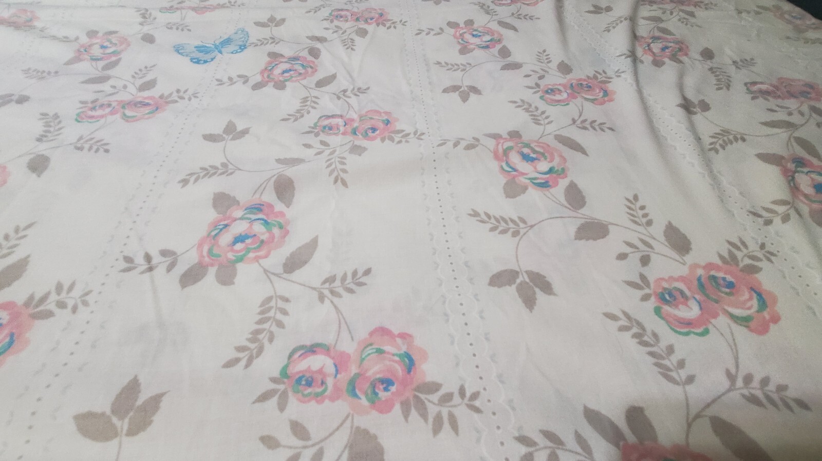 Vtg Wamsutta Superlin Double Flat Sheet And Pillowcase Butterfly Floral Ruffled