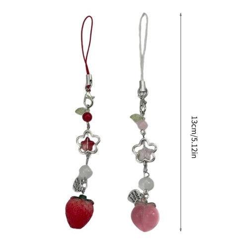 Sweet Strawberry/Peach Pendant Phone Charm Chain Strap Bag Decoration Lanyard - Photo 8 sur 11