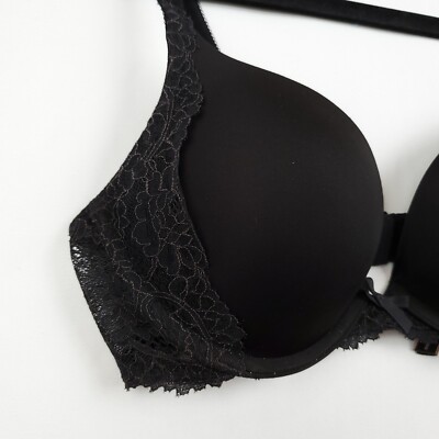 Victorias Secret Bra Dream Angels Push-Up 32C Black Lace Trim Bow