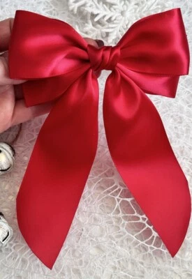 ZANDAS DREAM BOUTIQUE Girls red hair clip, large satin ribbon sailor bow, red hair clip