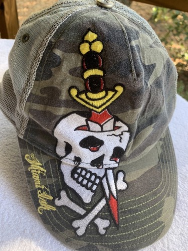 Miami Ink Cap Hat SnapBack Camo Embroidered Skull Dagger Crossbones Tattoo