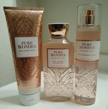 Bath and Body Works Pure Wonder Set of 3 Full Size Body Mist/Cream & Gel 
