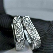 Lovely 2Ct Round Lab-Created Diamond Women's Hoop Earring 14K White Gold Plated