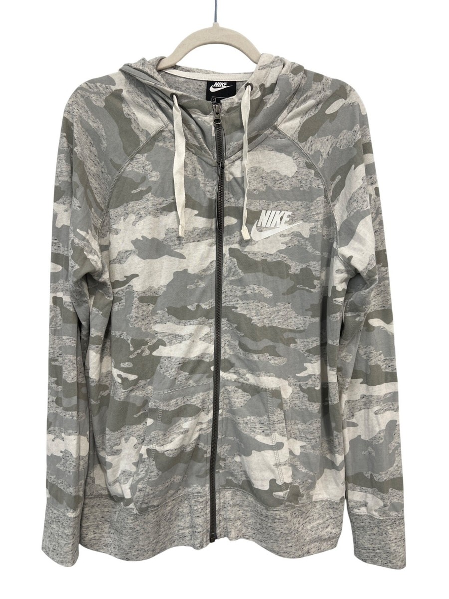 Nike Full Zip Camo Sweatshirt Womens Large Loose Fit Gray