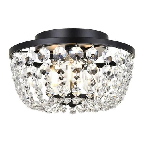 Elegant Lighting Cora 10" Iron and Crystal Flush Mount in Black - Picture 1 of 8