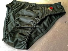 Women Panties Bikinis ANN DIANE Size M. Black Shiny Satin Soft W/decoration