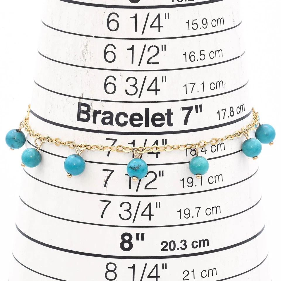 Vintage 14K Yellow Gold Turquoise Beaded Dangle Station Chain Bracelet - Image 4 of 4