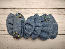 Vintage 80s 90s Big Hair Bow Clip Denim Rainbow Beads Retro