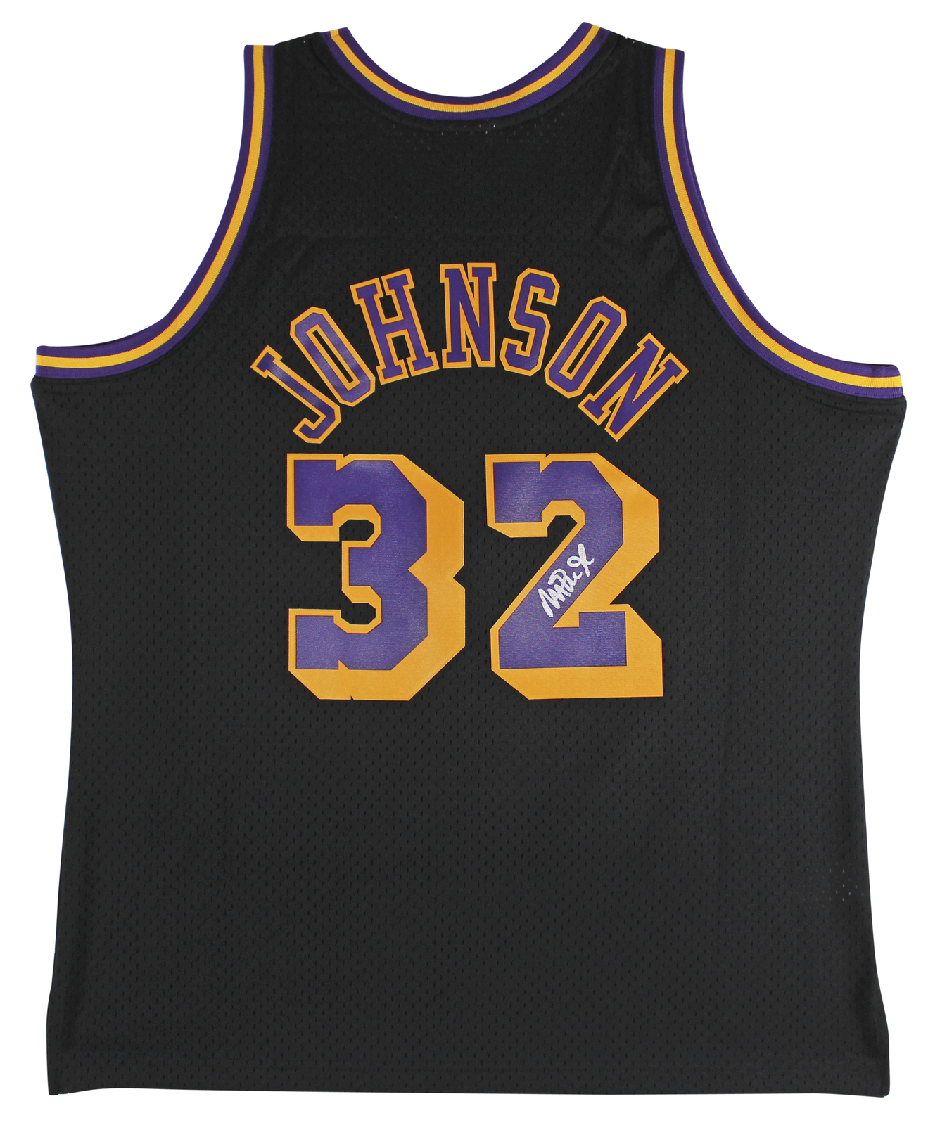 Magic Johnson Autographed Signed Lakers Authentic Black M&N Hwc Swingman Jersey Beckett Witness 