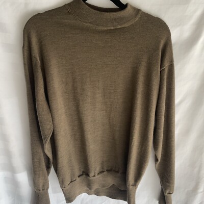 E luxe Brown Pullover Sweater Unisex M 100% Extra Fine Merino Wool Mock Neck