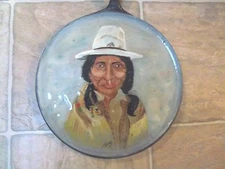 VINTAGE CAST TORTLIA PAN WITH BEAUTIFUL HAND PAINTED NATIVE AMERICAN INDIAN