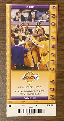 KOBE BRYANT vs NEW JERSEY NETS 11-29-2009 FULL GAME TICKET LOS ANGELES  LAKERS