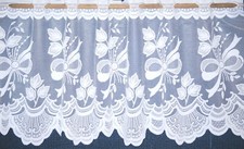 CAFE NET CURTAIN LEANNE WHITE BOUQUETS OF FLOWERS IN THREE DROPS BY THE METRE